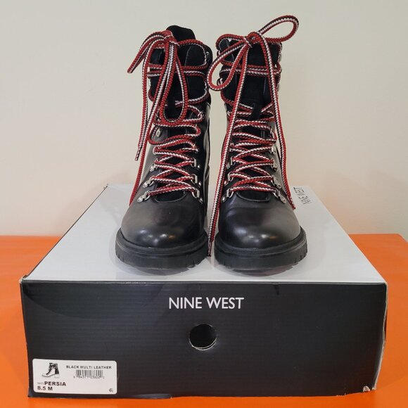 Nine West Shoes - Nine West Black Leather & Suede Heeled Hiking Boot Size 8.5
